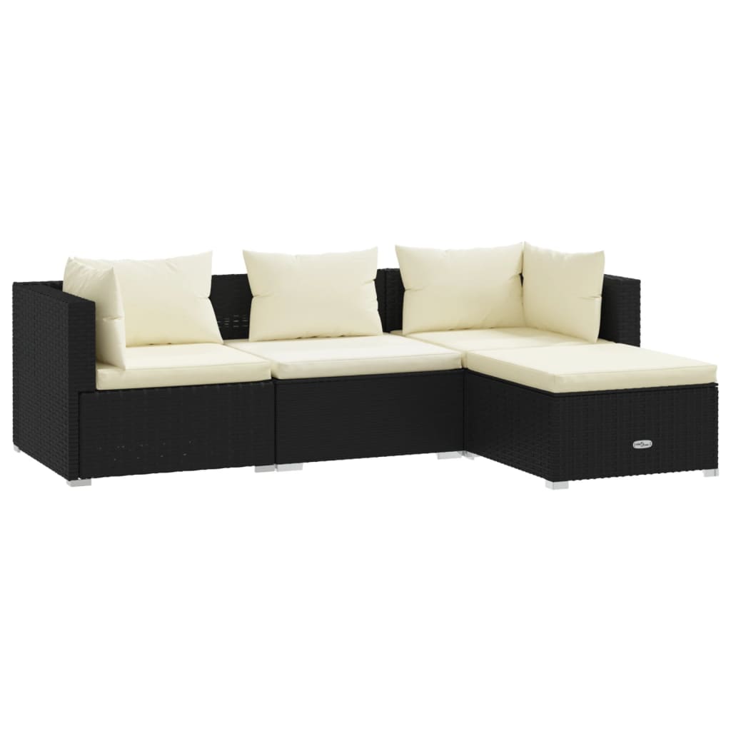 Set Divani Da Giardino 4 Pz Con Cuscini In Polyrattan Nero