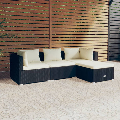 Set Divani Da Giardino 4 Pz Con Cuscini In Polyrattan Nero