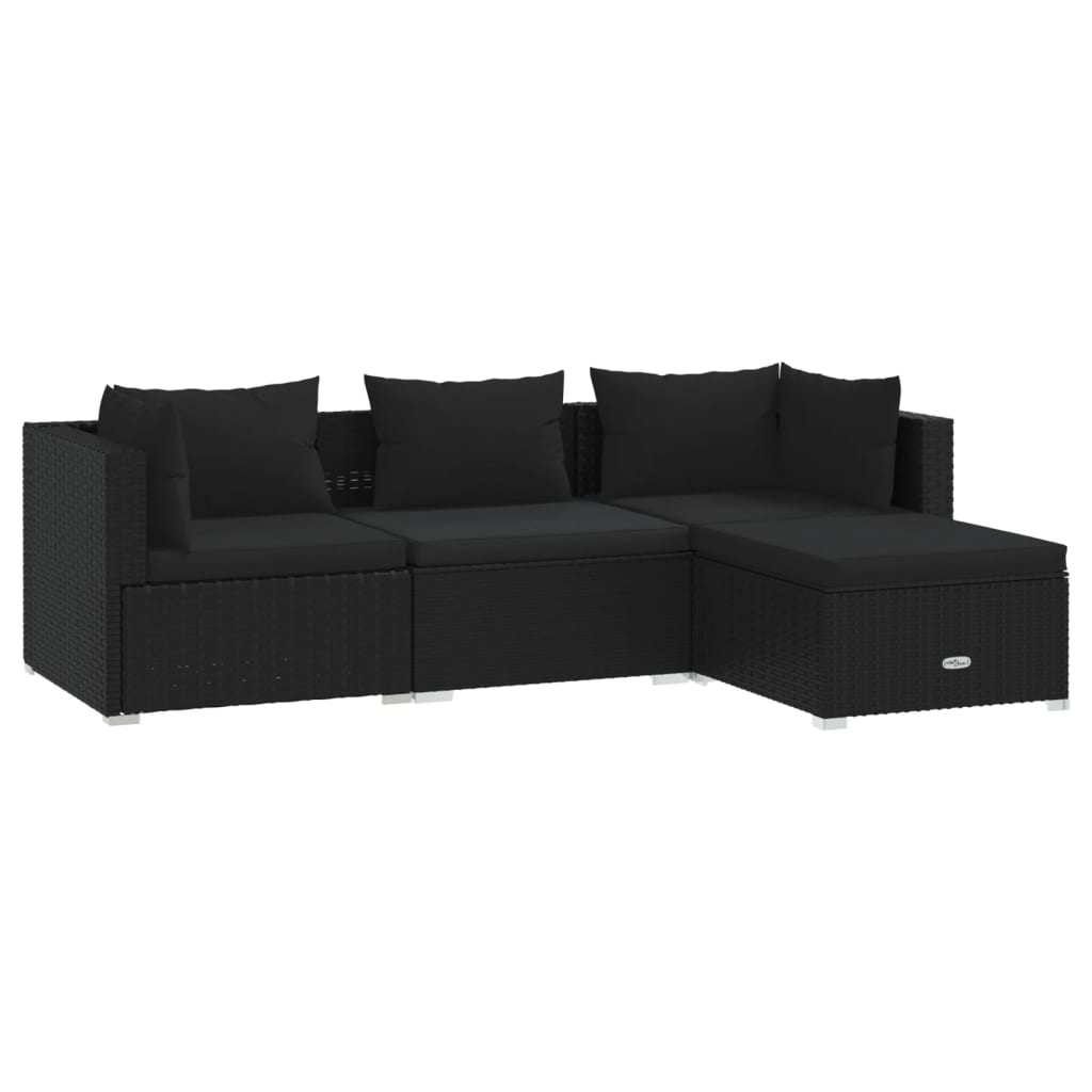 Set Divani Da Giardino 4 Pz Con Cuscini In Polyrattan Nero