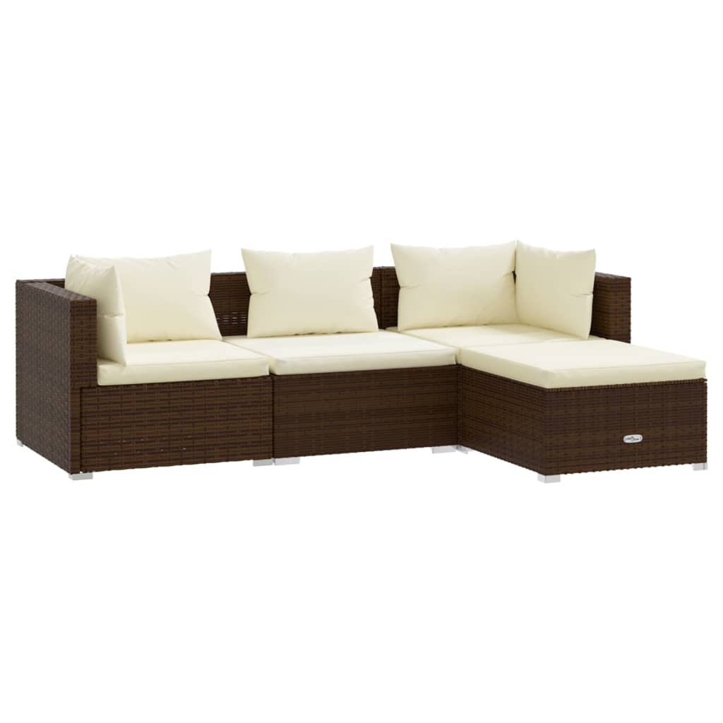 Set Divani Da Giardino 4 Pz Con Cuscini In Polyrattan Marrone