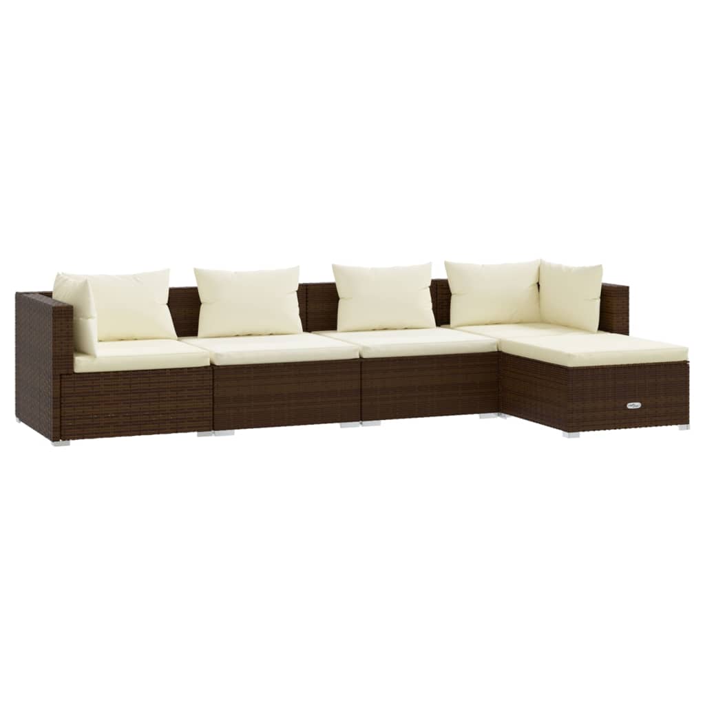 Set Divani Da Giardino 5 Pz Con Cuscini In Polyrattan Marrone