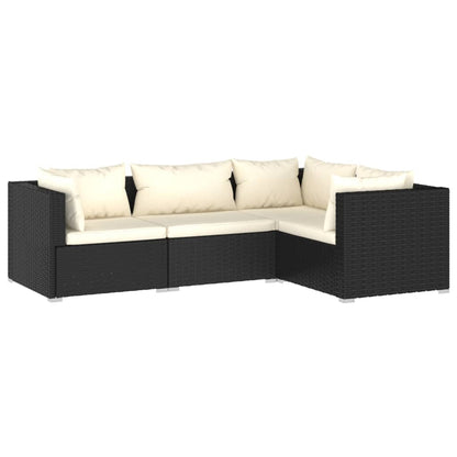 Set Divani Da Giardino 4 Pz Con Cuscini In Polyrattan Nero