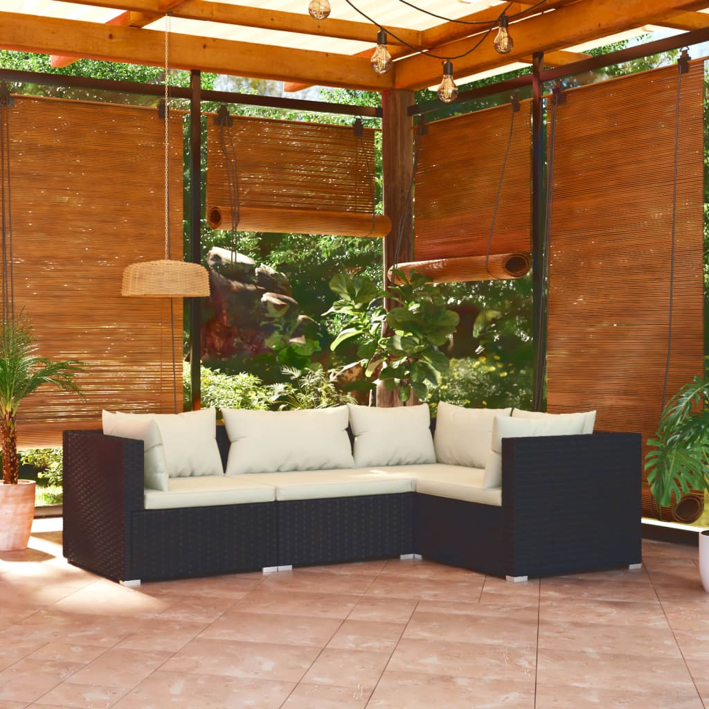 Set Divani Da Giardino 4 Pz Con Cuscini In Polyrattan Nero