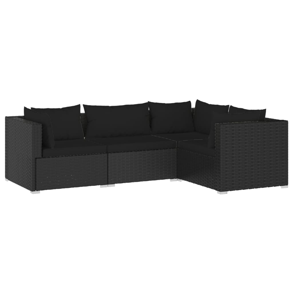 Set Divani Da Giardino 4 Pz Con Cuscini In Polyrattan Nero