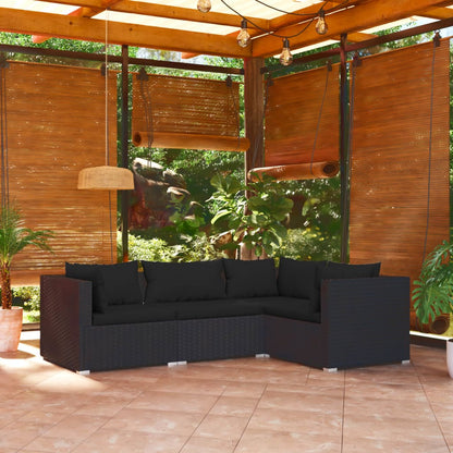 Set Divani Da Giardino 4 Pz Con Cuscini In Polyrattan Nero