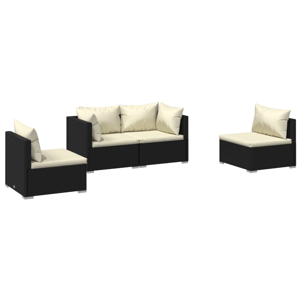 Set Divani Da Giardino 4 Pz Con Cuscini In Polyrattan Nero