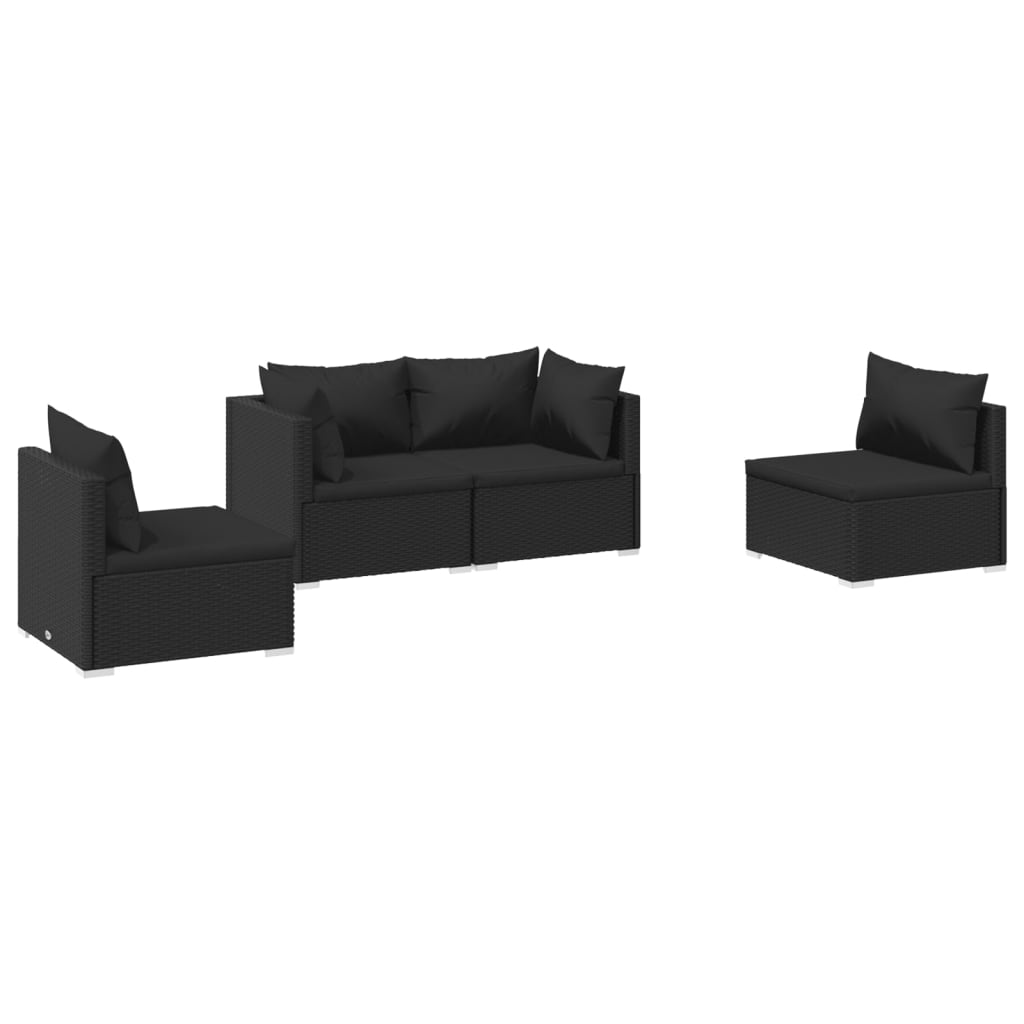 Set Divani Da Giardino 4 Pz Con Cuscini In Polyrattan Nero