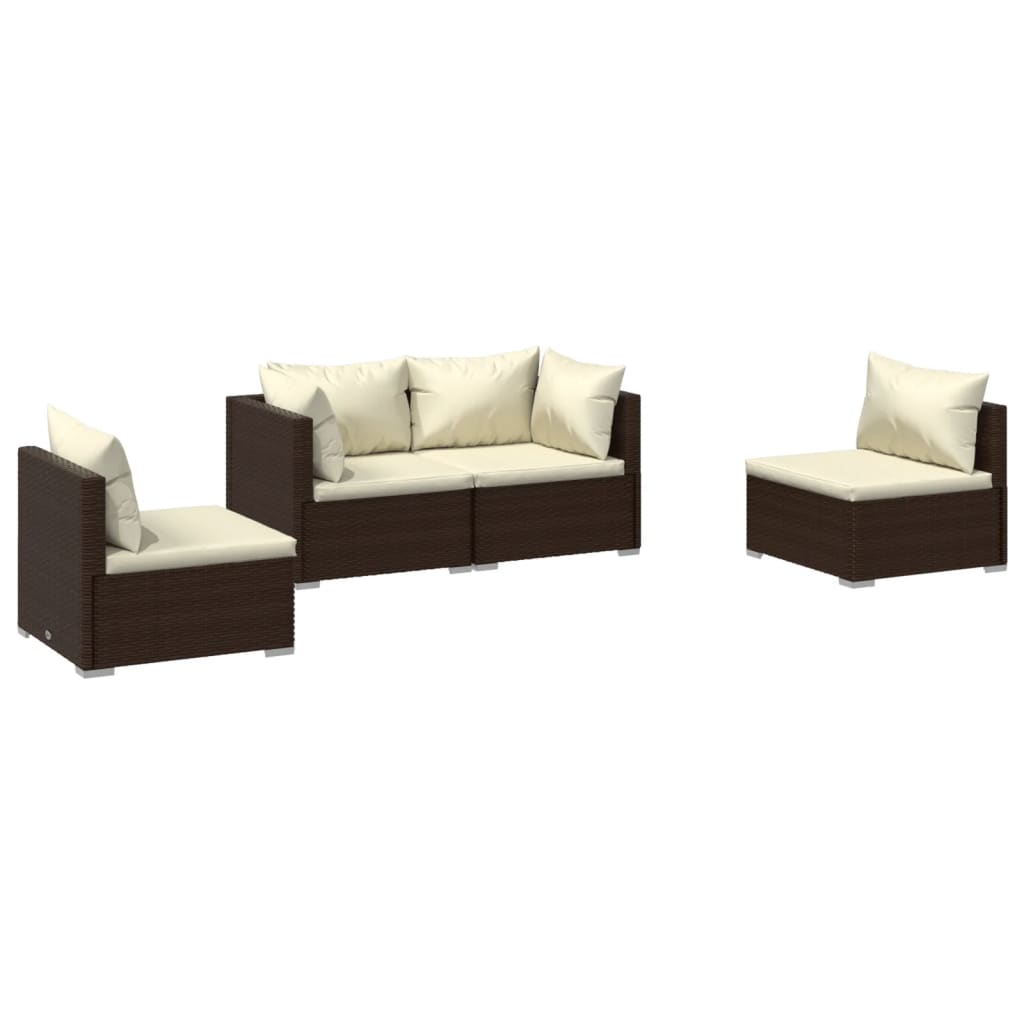 Set Divani Da Giardino 4 Pz Con Cuscini In Polyrattan Marrone