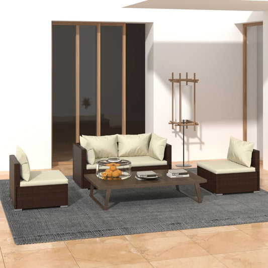 Set Divani Da Giardino 4 Pz Con Cuscini In Polyrattan Marrone