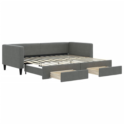 Divano Letto Estraibile Cassetti Grigio Scuro 90x200cm Tessuto