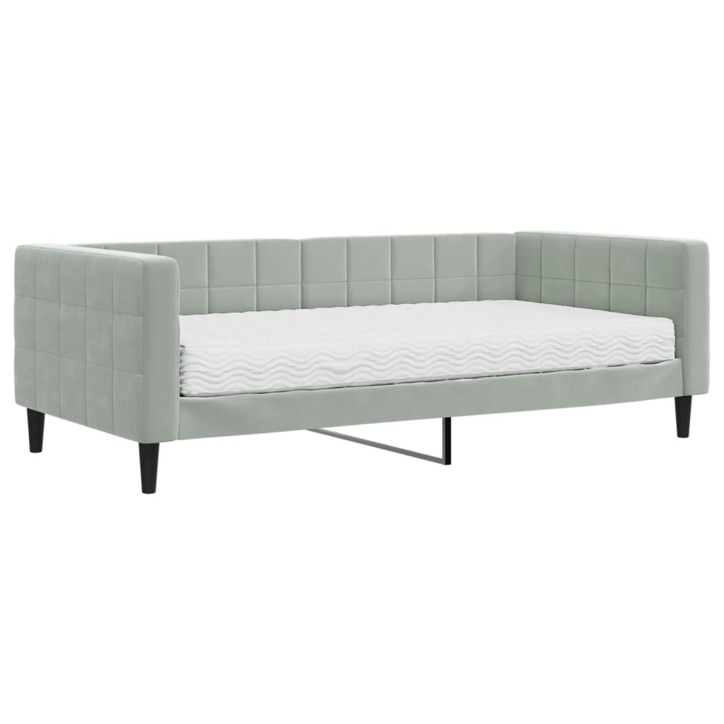 Divano Letto Con Materasso Grigio Chiaro 90x190 Cm In Velluto