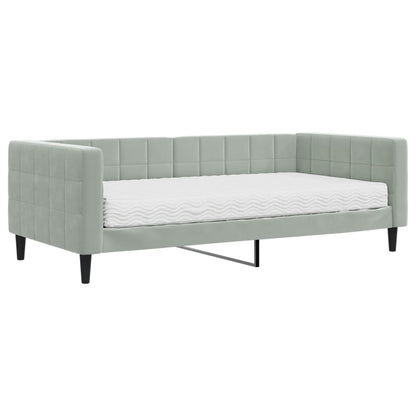 Divano Letto Con Materasso Grigio Chiaro 90x190 Cm In Velluto