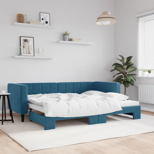 Divano Letto Con Letto Estraibile Blu 80x200 Cm In Velluto