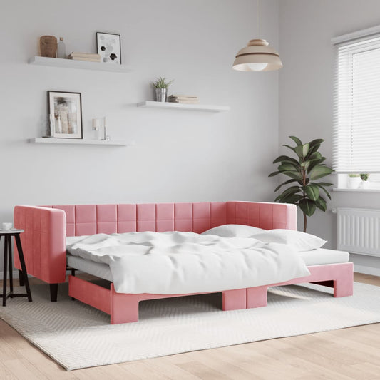 Divano Letto Con Letto Estraibile Rosa 90x200 Cm In Velluto