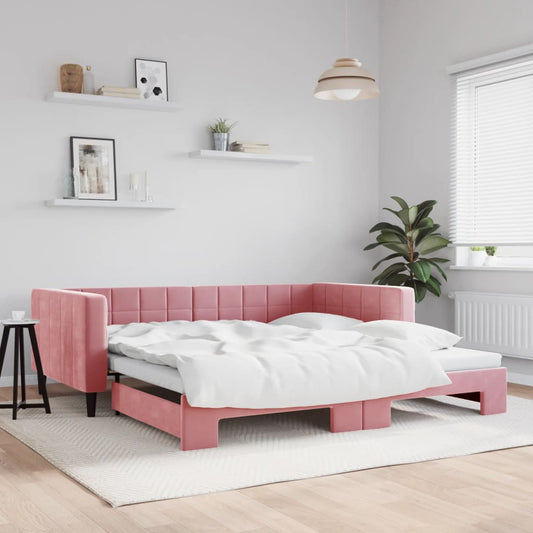 Divano Letto Con Letto Estraibile Rosa 100x200 Cm In Velluto