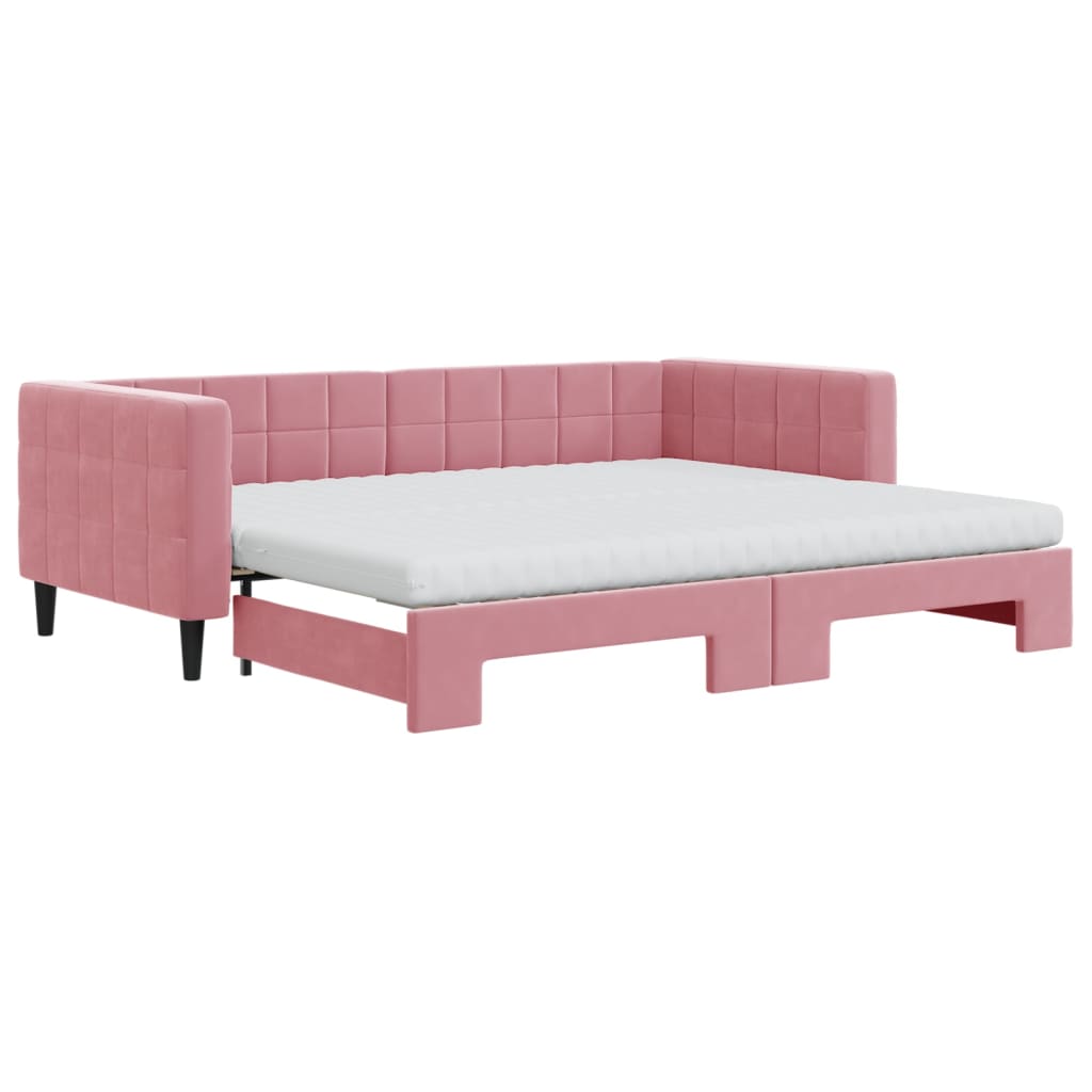 Divano Letto Estraibile Con Materassi Rosa 90x200 Cm Velluto