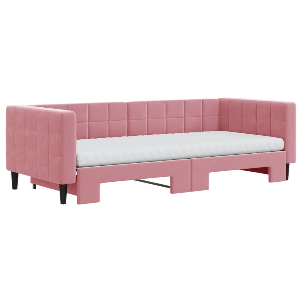 Divano Letto Estraibile Con Materassi Rosa 90x200 Cm Velluto