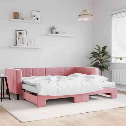 Divano Letto Estraibile Con Materassi Rosa 90x200 Cm Velluto