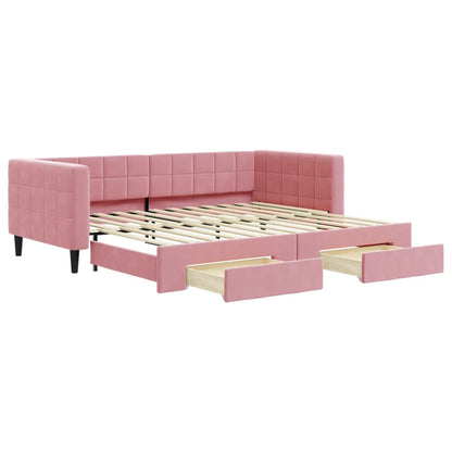 Divano Letto Estraibile Con Cassetti Rosa 90x200 Cm Velluto