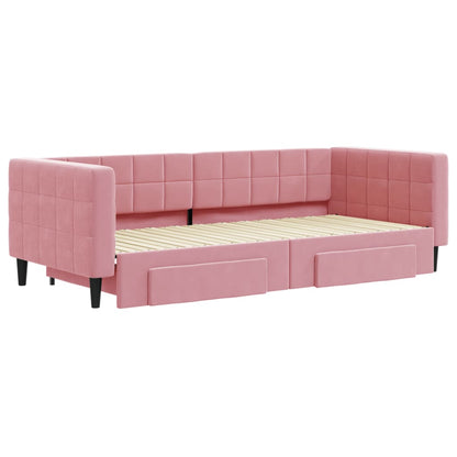 Divano Letto Estraibile Con Cassetti Rosa 90x200 Cm Velluto