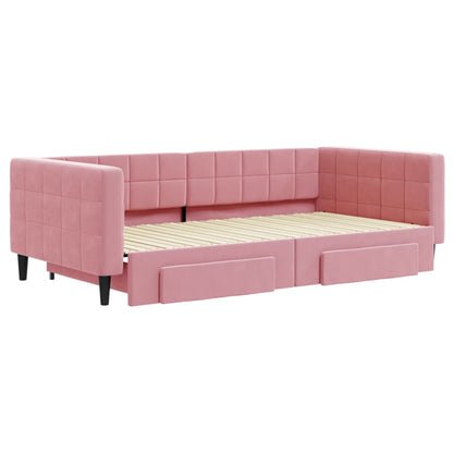 Divano Letto Estraibile Con Cassetti Rosa 100x200 Cm Velluto