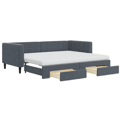 Divano Letto Estraibile Cassetti Grigio Scuro 90x200cm Velluto