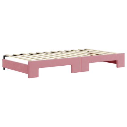 Divano Letto Estraibile Con Cassetti Rosa 100x200 Cm Velluto