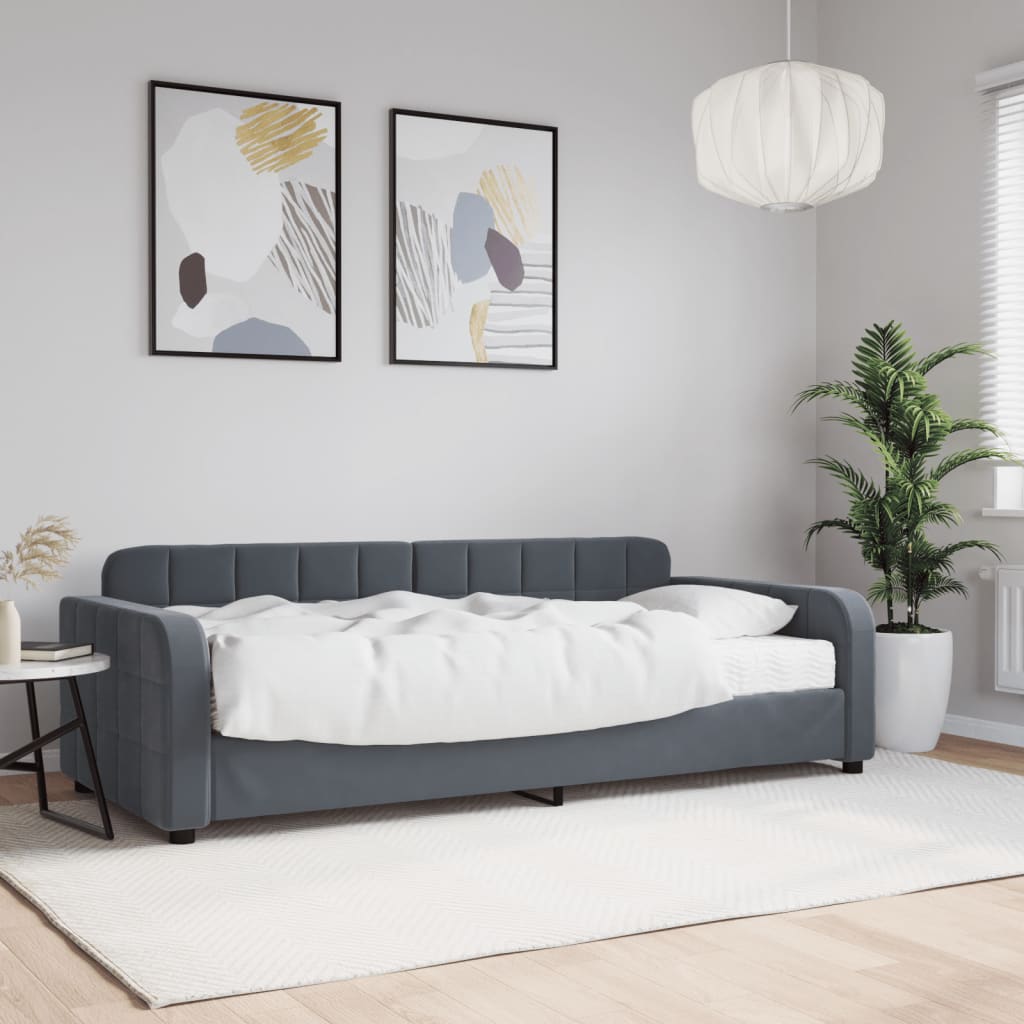 Divano Letto Con Materasso Grigio Scuro 90x200 Cm In Velluto