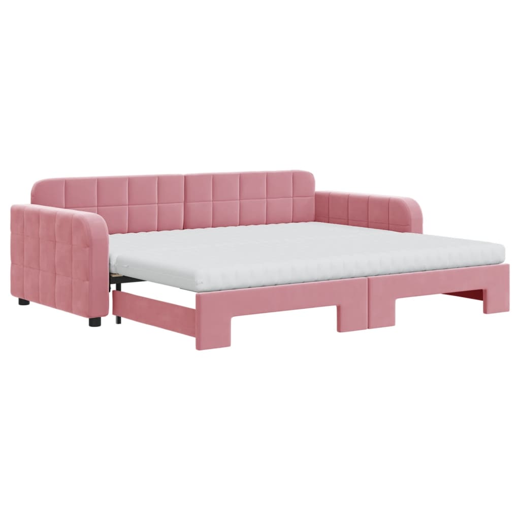 Divano Letto Estraibile Con Materassi Rosa 90x200 Cm Velluto