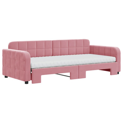 Divano Letto Estraibile Con Materassi Rosa 90x200 Cm Velluto