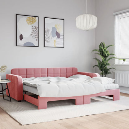 Divano Letto Estraibile Con Materassi Rosa 90x200 Cm Velluto