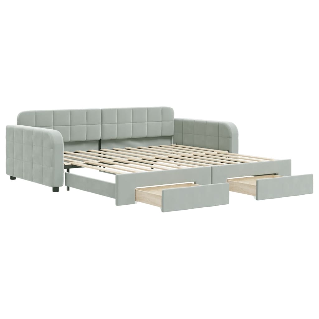 Divano Letto Estraibile Cassetti Grigio Chiaro 100x200 Velluto