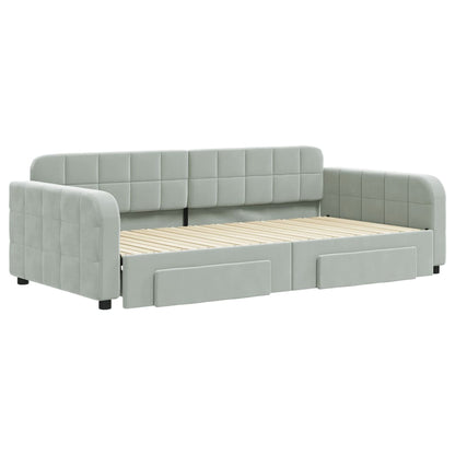 Divano Letto Estraibile Cassetti Grigio Chiaro 100x200 Velluto