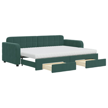 Divano Letto Estraibile Cassetti Verde Scuro 80x200cm Velluto