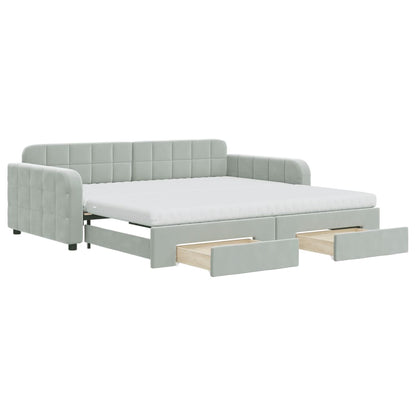 Divano Letto Estraibile Cassetti Grigio Chiaro 100x200 Velluto