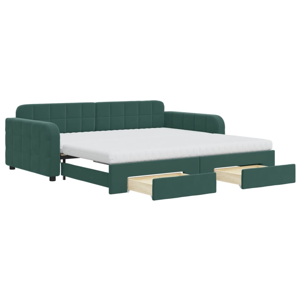 Divano Letto Estraibile Cassetti Verde Scuro 100x200cm Velluto