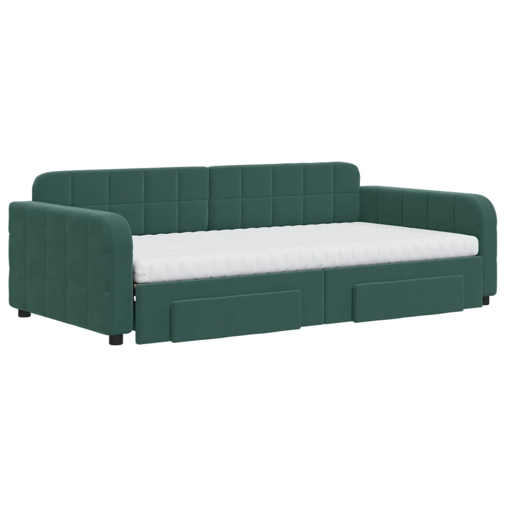 Divano Letto Estraibile Cassetti Verde Scuro 100x200cm Velluto