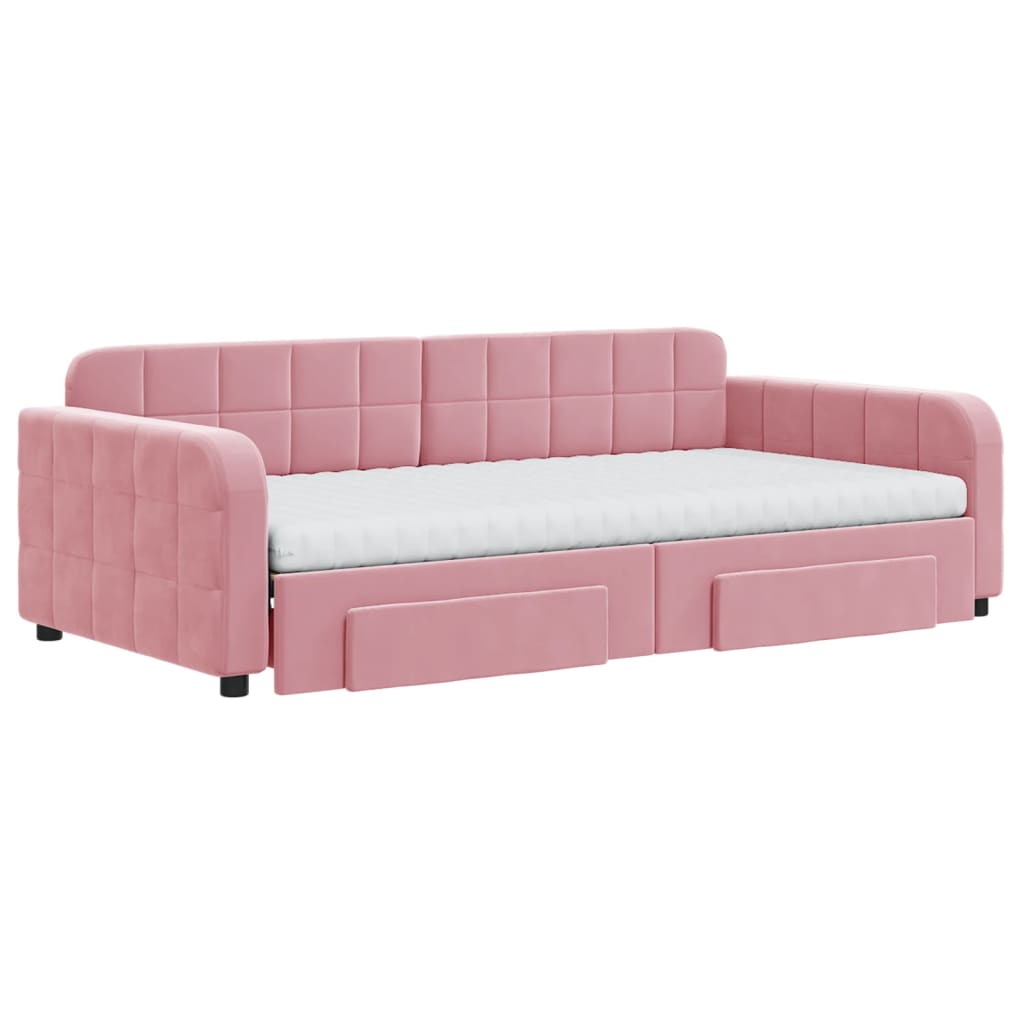 Divano Letto Estraibile Con Cassetti Rosa 100x200 Cm Velluto