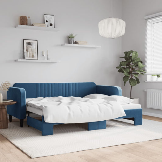 Divano Letto Con Letto Estraibile Blu 80x200 Cm In Velluto