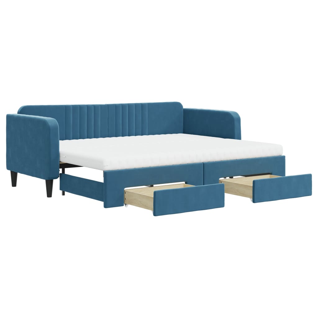 Divano Letto Estraibile Con Cassetti Blu 80x200 Cm In Velluto