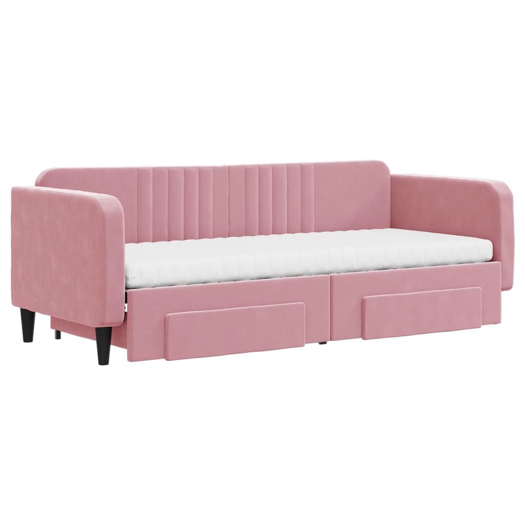 Divano Letto Estraibile Con Cassetti Rosa 80x200 Cm Velluto