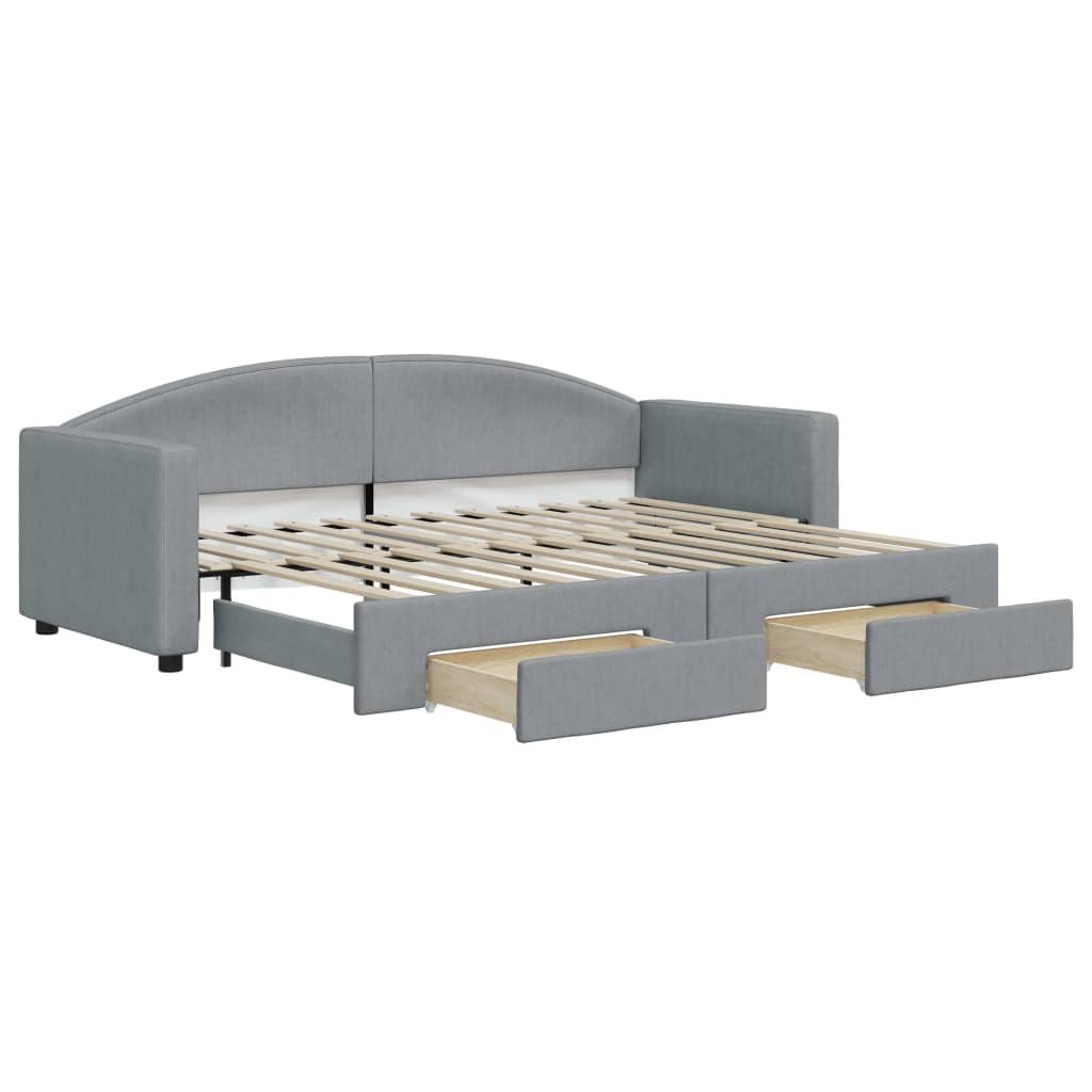 Divano Letto Estraibile Cassetti Grigio Chiaro 80x200cm Tessuto