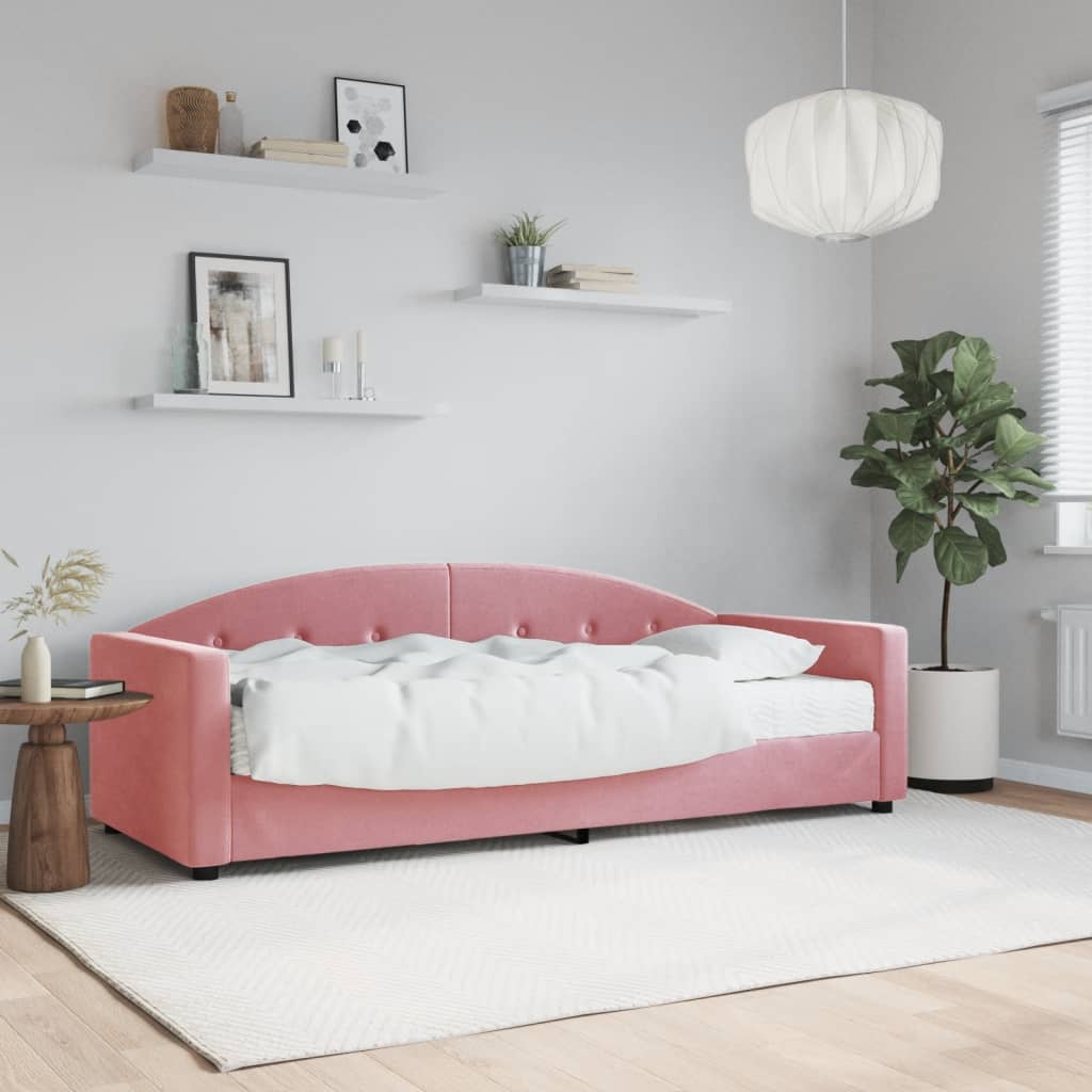 Divano Letto Con Materasso Rosa 80x200 Cm In Velluto