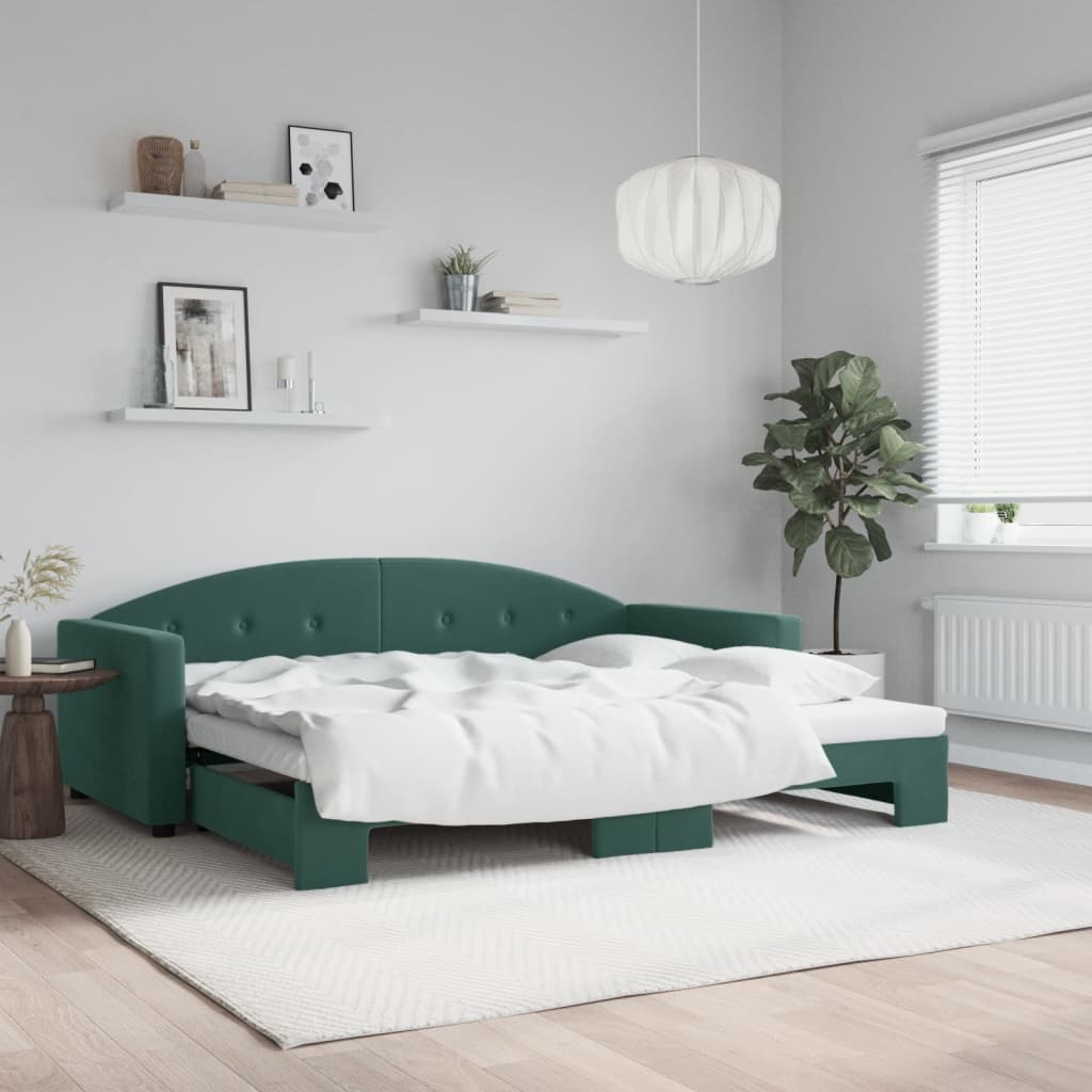 Divano Letto Con Letto Estraibile Verde Scuro 90x200cm Velluto