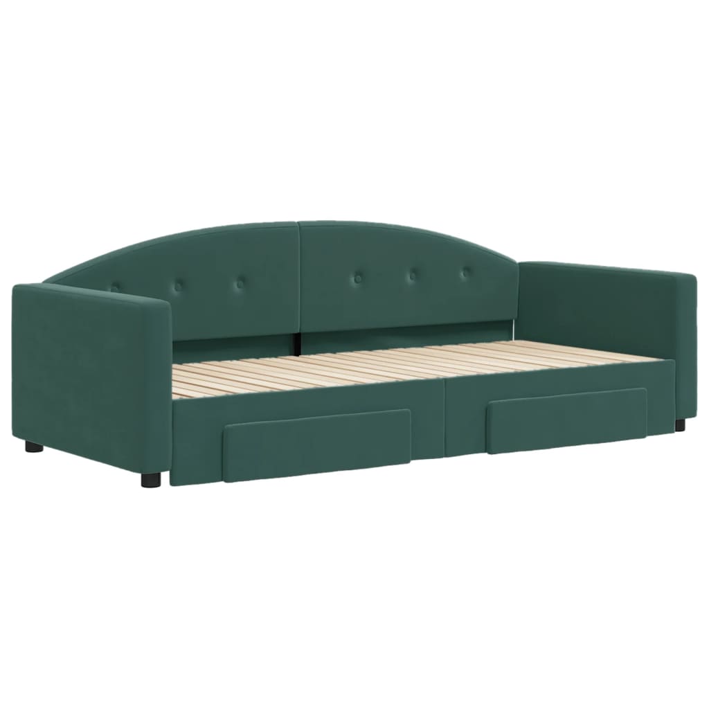 Divano Letto Estraibile Cassetti Verde Scuro 90x200cm Velluto