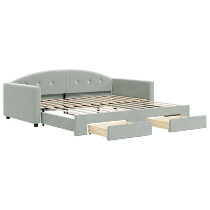 Divano Letto Estraibile Cassetti Grigio Chiaro 100x200 Velluto