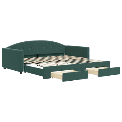 Divano Letto Estraibile Cassetti Verde Scuro 100x200cm Velluto