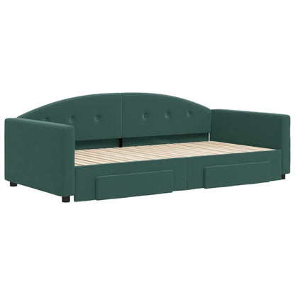 Divano Letto Estraibile Cassetti Verde Scuro 100x200cm Velluto