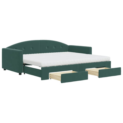 Divano Letto Estraibile Cassetti Verde Scuro 90x200cm Velluto