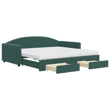 Divano Letto Estraibile Cassetti Verde Scuro 100x200cm Velluto